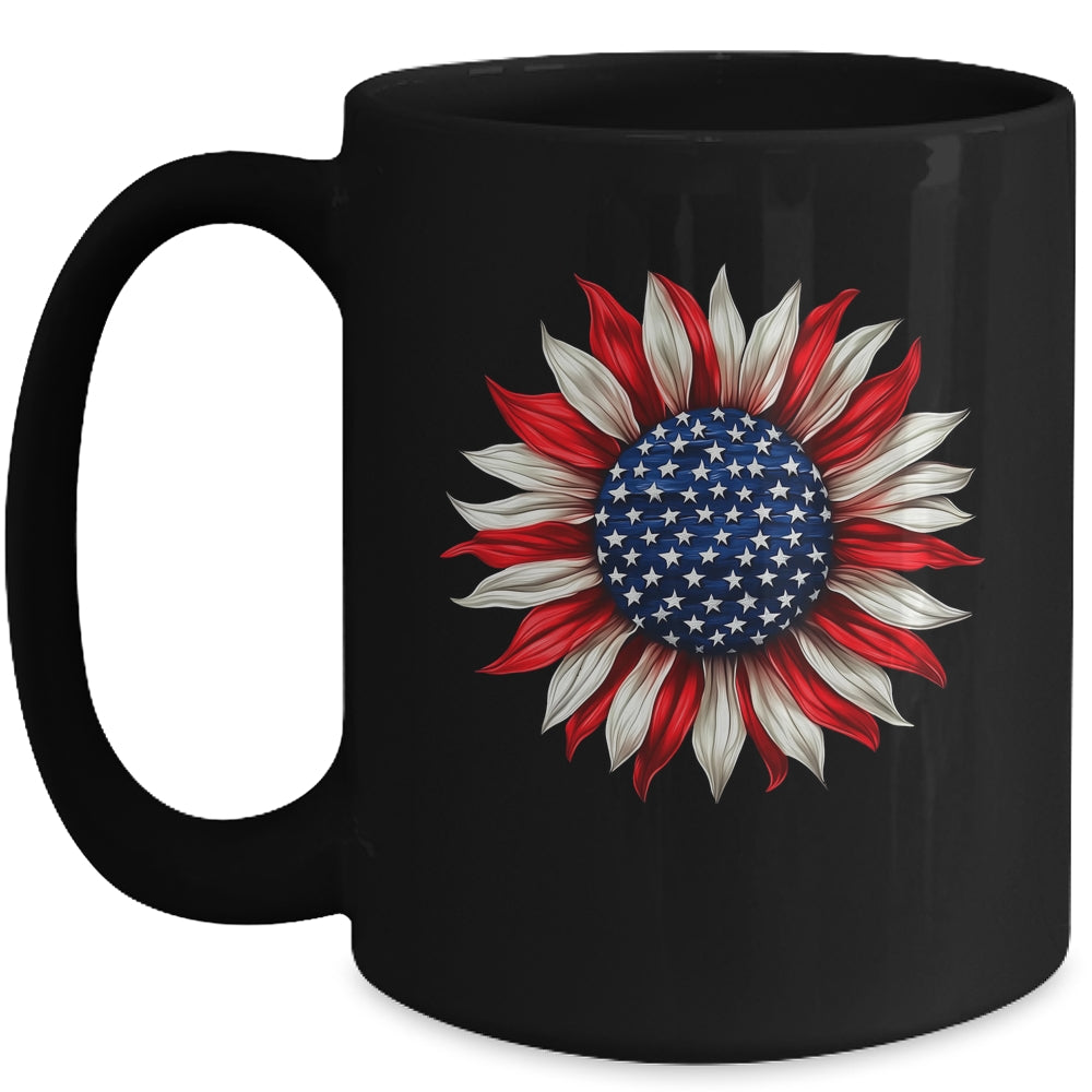 Sunflower American Flag USA 4th Of July Women Men Girls Mug | teecentury