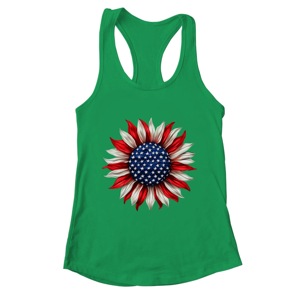 Sunflower American Flag USA 4th Of July Women Men Girls Shirt & Tank Top | teecentury