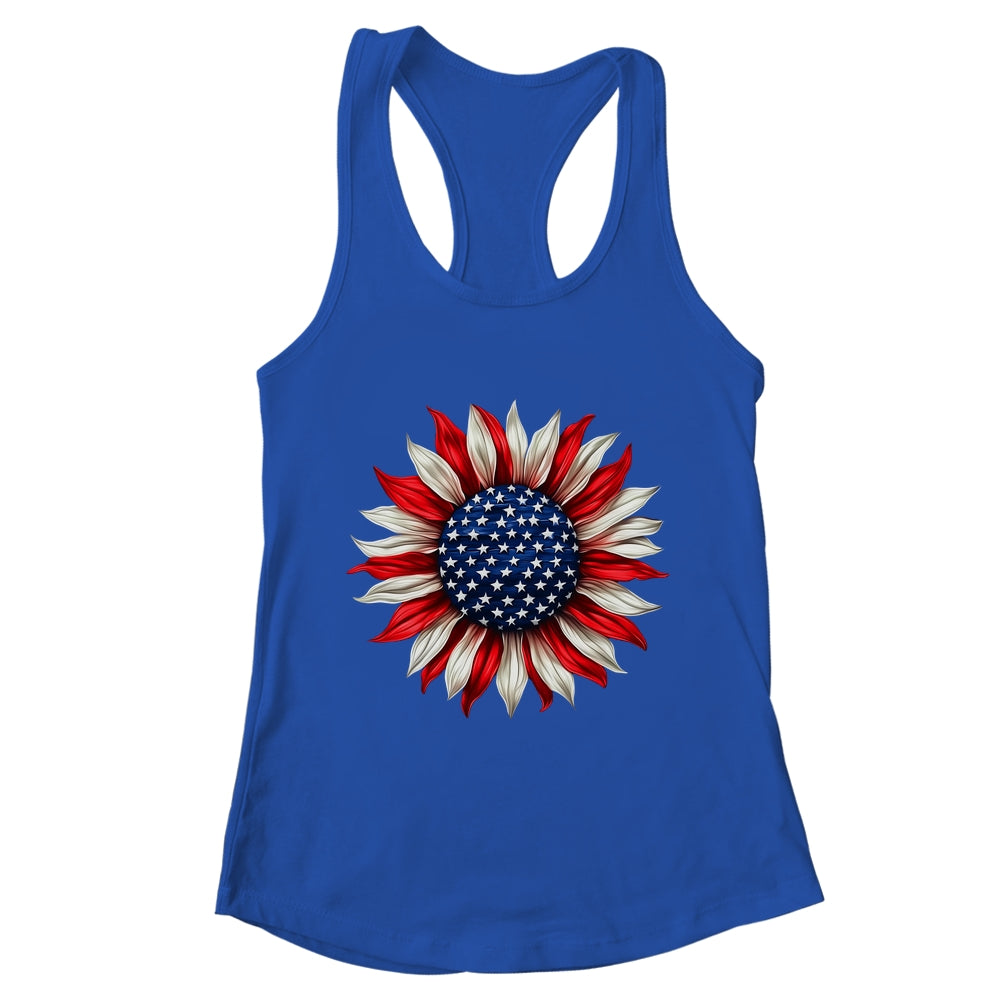 Sunflower American Flag USA 4th Of July Women Men Girls Shirt & Tank Top | teecentury