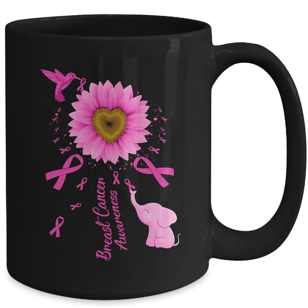 Sunflower Hummingbird Elephant Breast Cancer Awareness Mug | teecentury