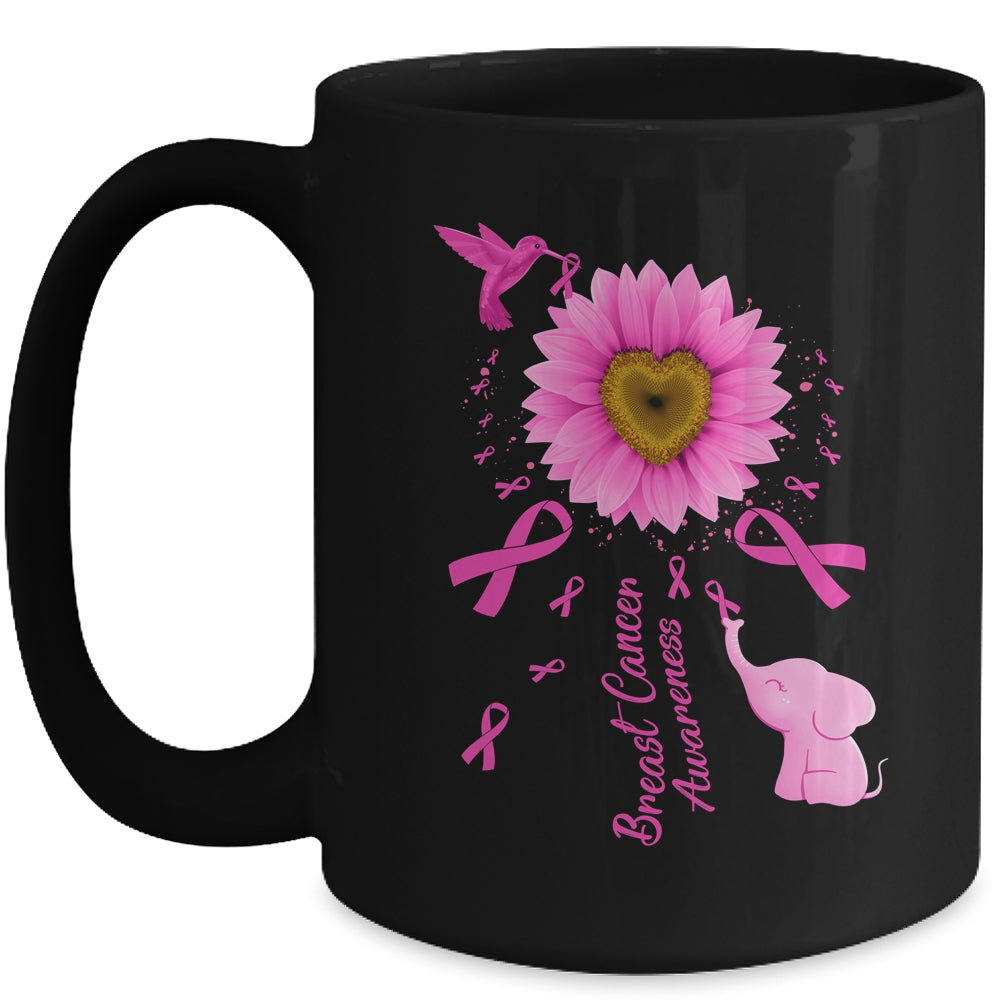 Sunflower Hummingbird Elephant Breast Cancer Awareness Mug | teecentury