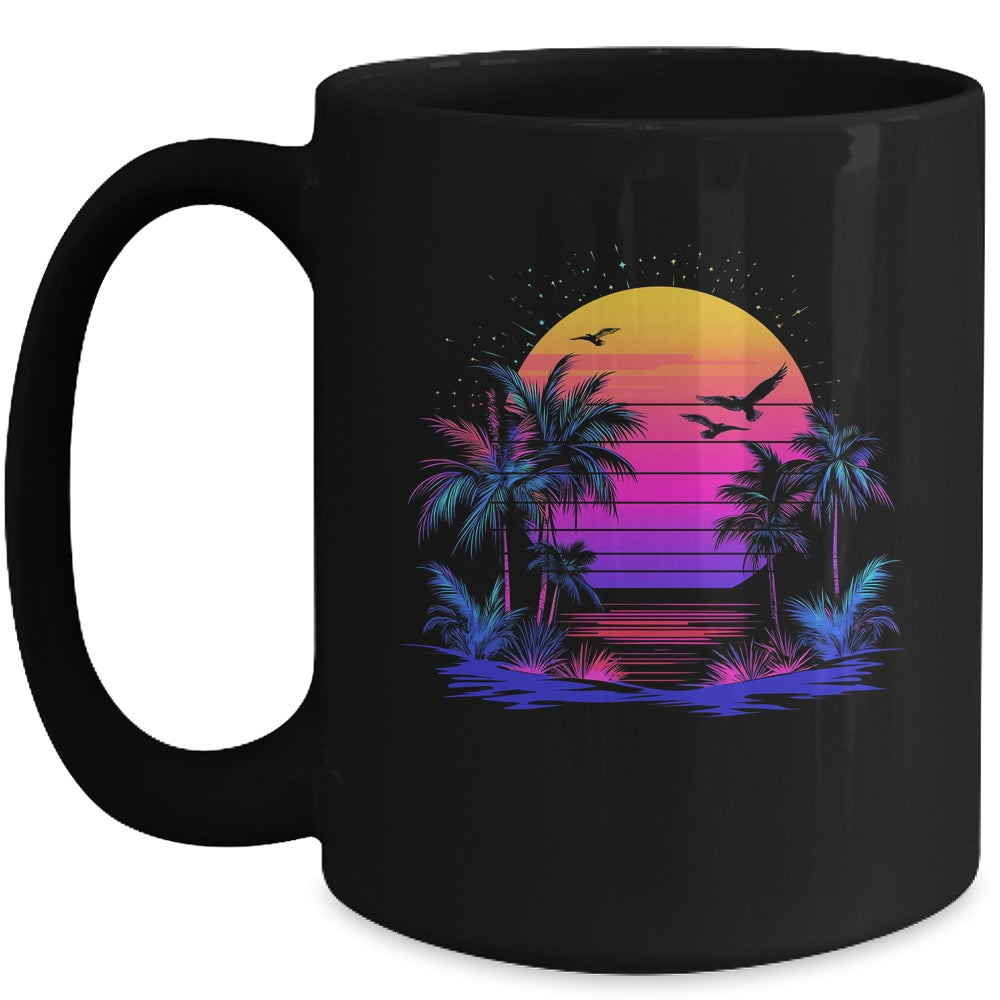 Sunset Palm Trees Retro 80s Aesthetic 90s Art Vaporwave Mug | teecentury