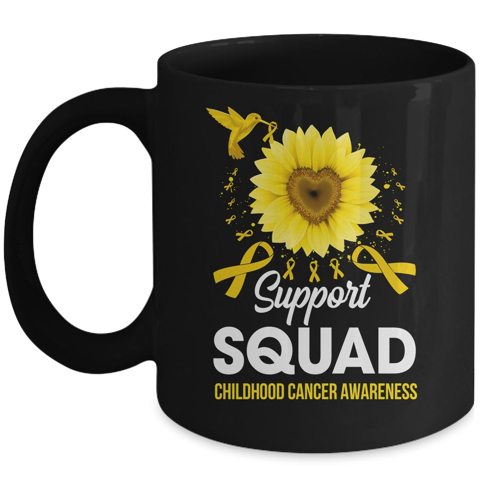 Support Squad Childhood Cancer Awareness Sunflower Hummingbird Mug | teecentury