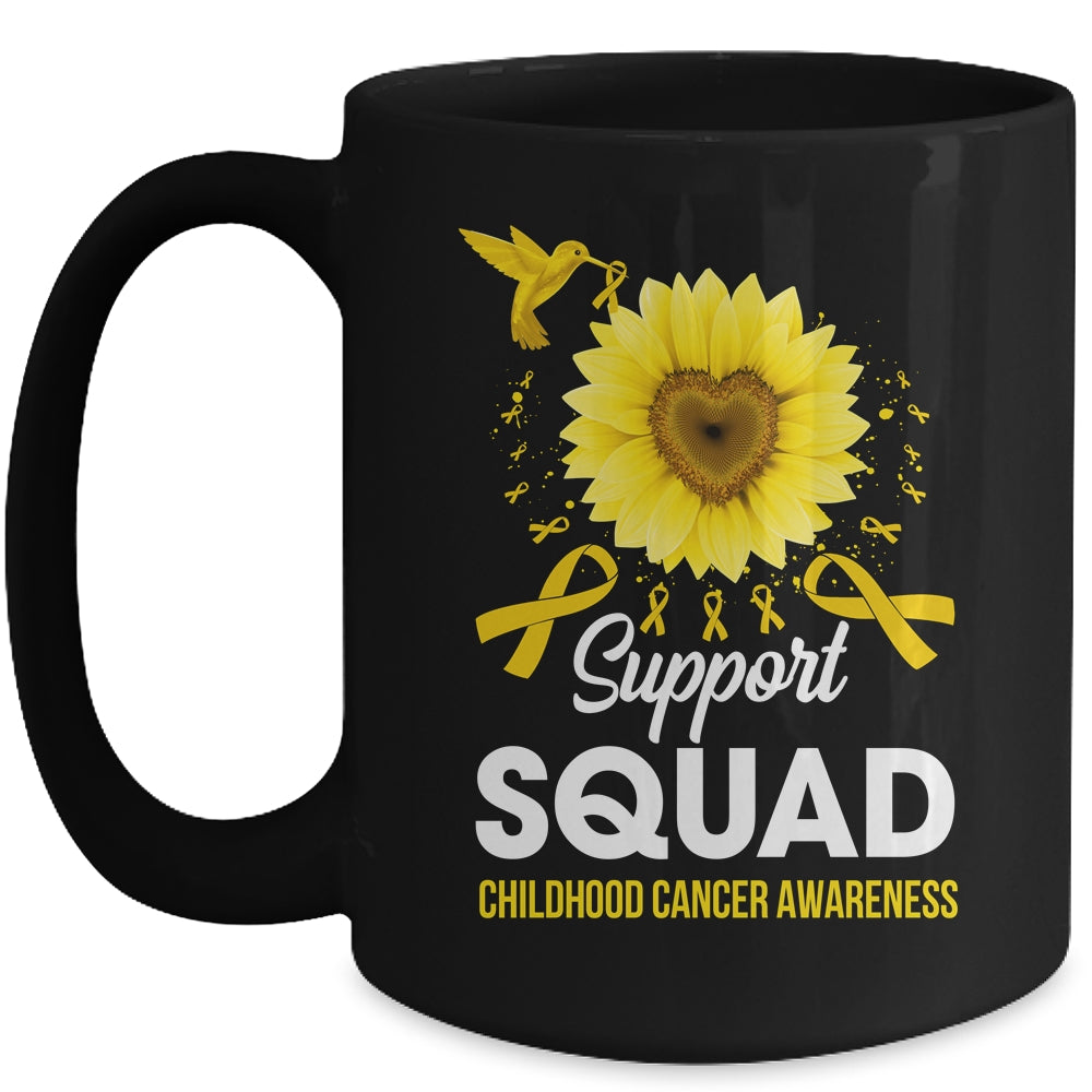 Support Squad Childhood Cancer Awareness Sunflower Hummingbird Mug | teecentury