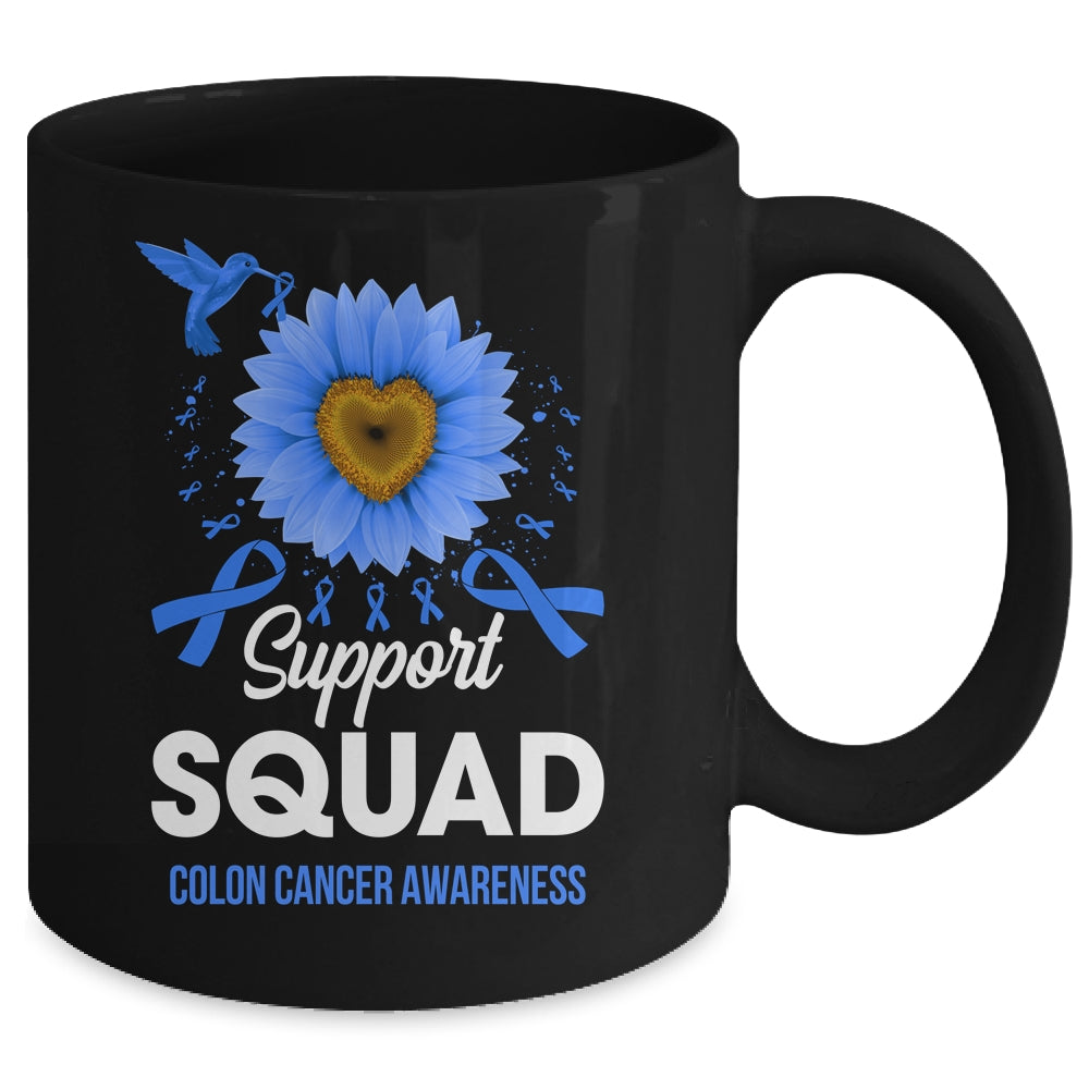 Support Squad Colon Cancer Awareness Sunflower Hummingbird Mug | teecentury