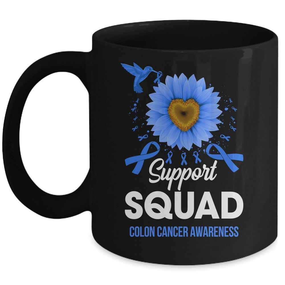 Support Squad Colon Cancer Awareness Sunflower Hummingbird Mug | teecentury