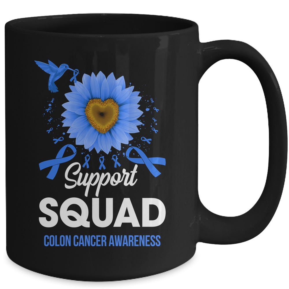 Support Squad Colon Cancer Awareness Sunflower Hummingbird Mug | teecentury