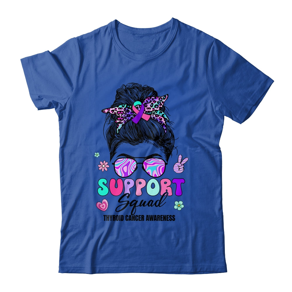 Support Squad Messy Bun Thyroid Cancer Awareness Groovy Shirt & Hoodie | teecentury