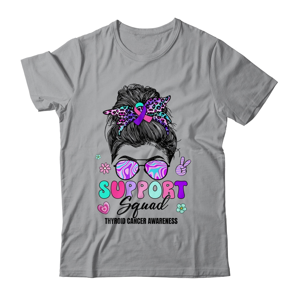 Support Squad Messy Bun Thyroid Cancer Awareness Groovy Shirt & Hoodie | teecentury