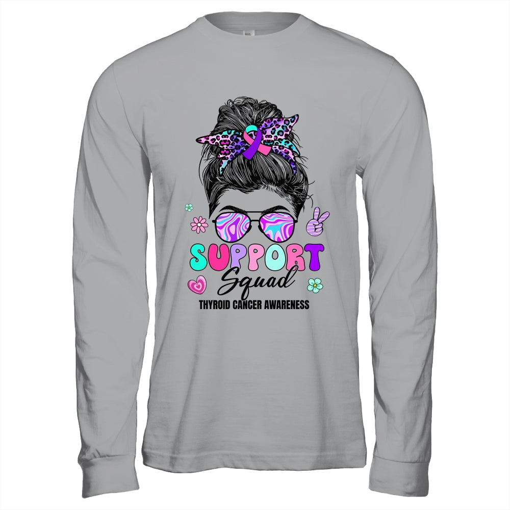 Support Squad Messy Bun Thyroid Cancer Awareness Groovy Shirt & Hoodie | teecentury