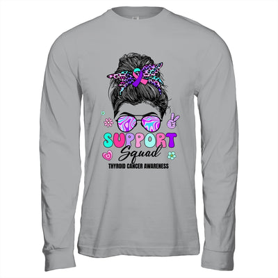 Support Squad Messy Bun Thyroid Cancer Awareness Groovy Shirt & Hoodie | teecentury