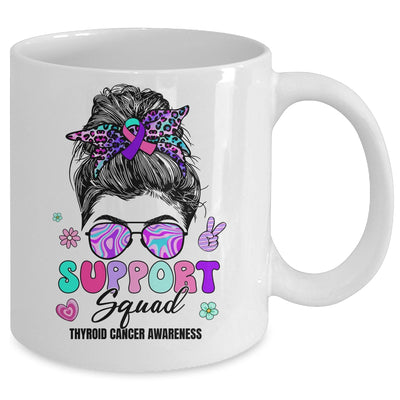 Support Squad Messy Bun Thyroid Cancer Awareness Groovy Mug | teecentury