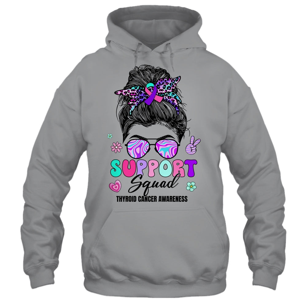 Support Squad Messy Bun Thyroid Cancer Awareness Groovy Shirt & Hoodie | teecentury