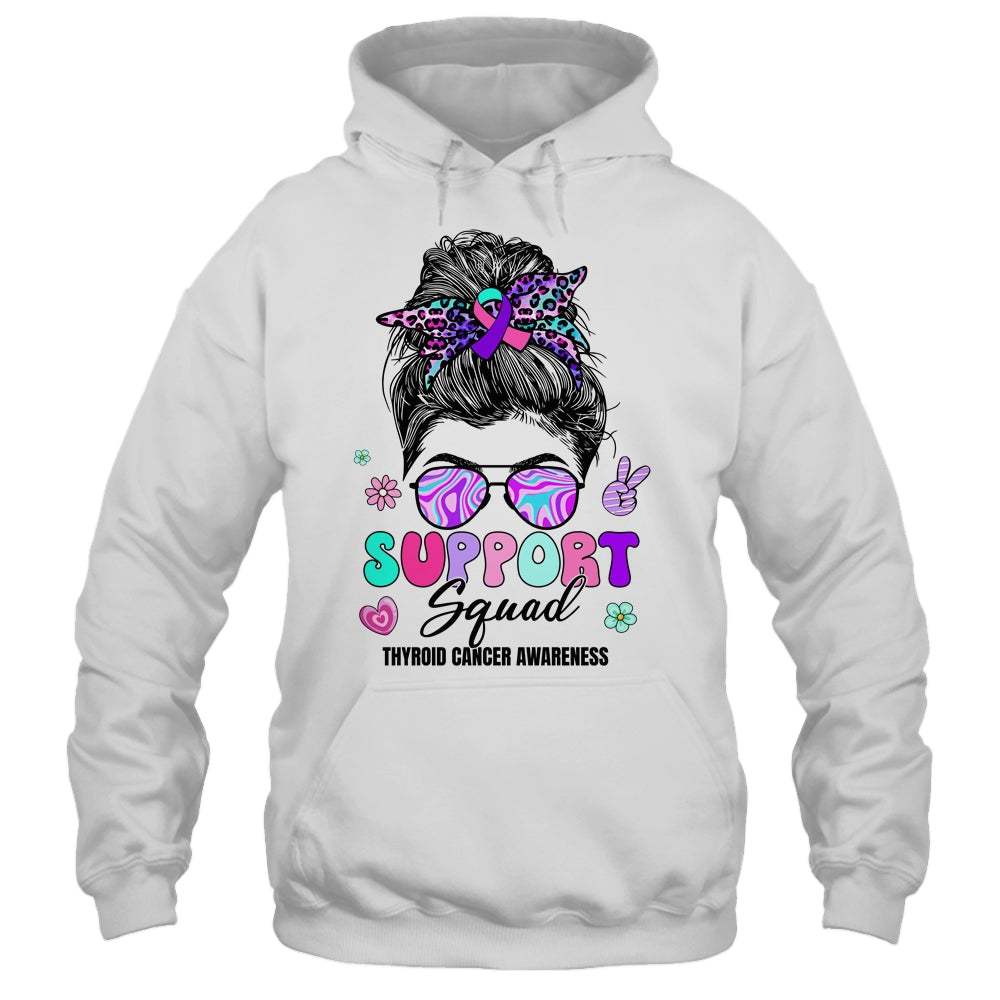 Support Squad Messy Bun Thyroid Cancer Awareness Groovy Shirt & Hoodie | teecentury