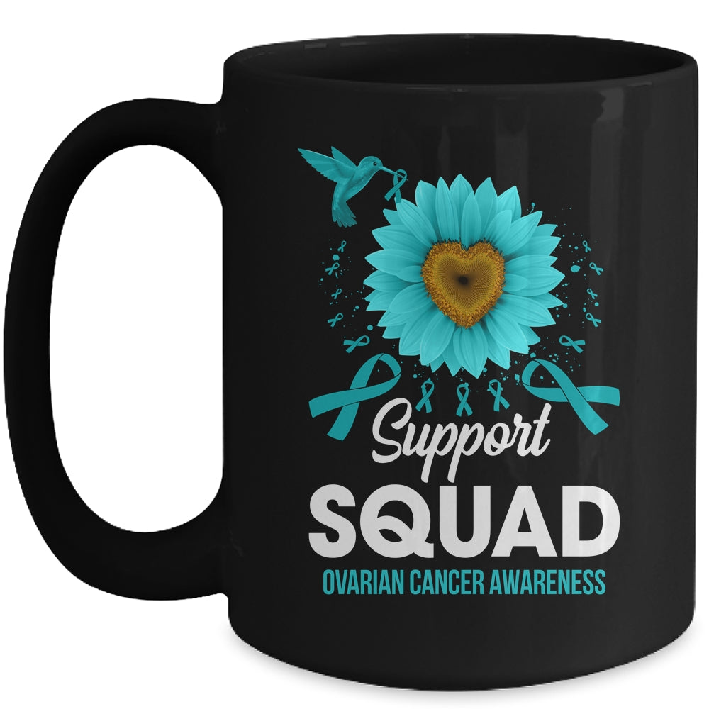 Support Squad Ovarian Cancer Awareness Sunflower Hummingbird Mug | teecentury