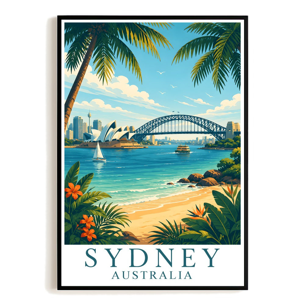 Sydney Australia Vintage Travel Poster Wall Art Decor Sydney Opera House Harbour Bridge Beach Landscape Print Ideal For Home Living Room Office Bedroom Decor Unframed | teecentury