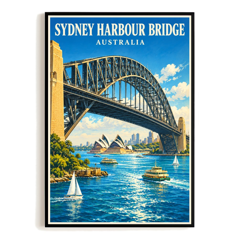 Sydney Harbour Bridge Australia Travel Poster Vintage Waterfront City Wall Art Print Iconic Landmark Architecture Decor For Home Living Room Bedroom Gift Unframed | teecentury