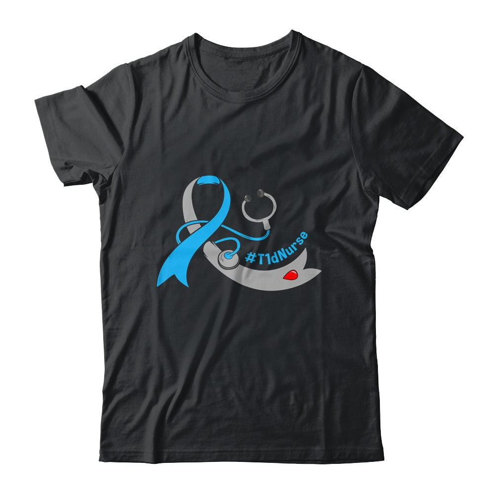 T1D Nurse Blue Ribbon Stethoscope Diabetes Awareness Shirt & Hoodie | teecentury