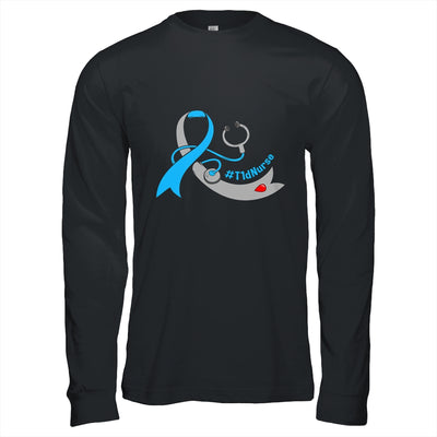 T1D Nurse Blue Ribbon Stethoscope Diabetes Awareness Shirt & Hoodie | teecentury