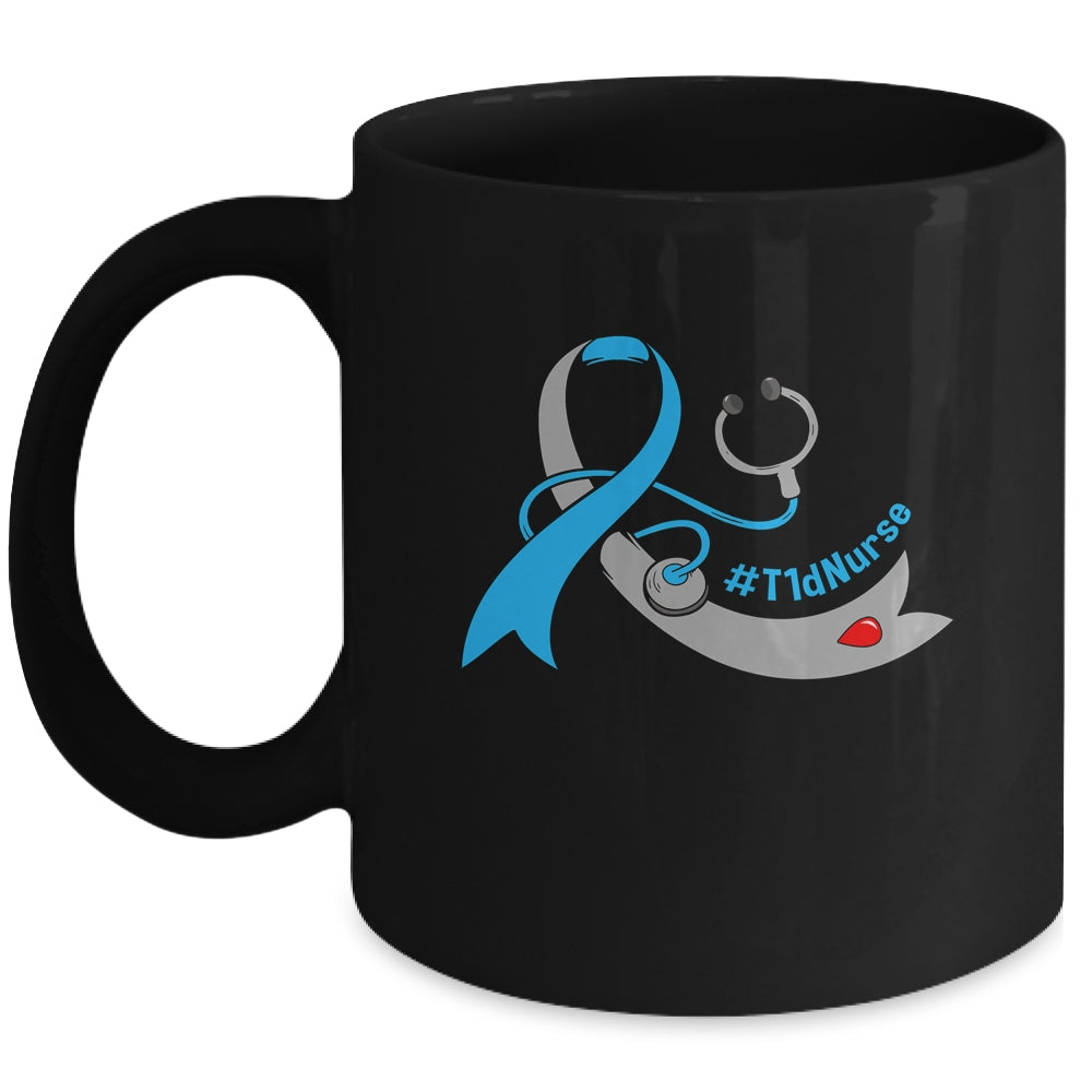 T1D Nurse Blue Ribbon Stethoscope Diabetes Awareness Mug | teecentury