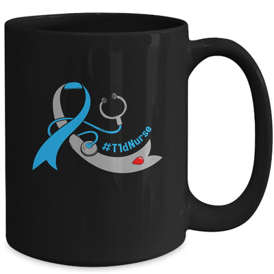 T1D Nurse Blue Ribbon Stethoscope Diabetes Awareness Mug | teecentury