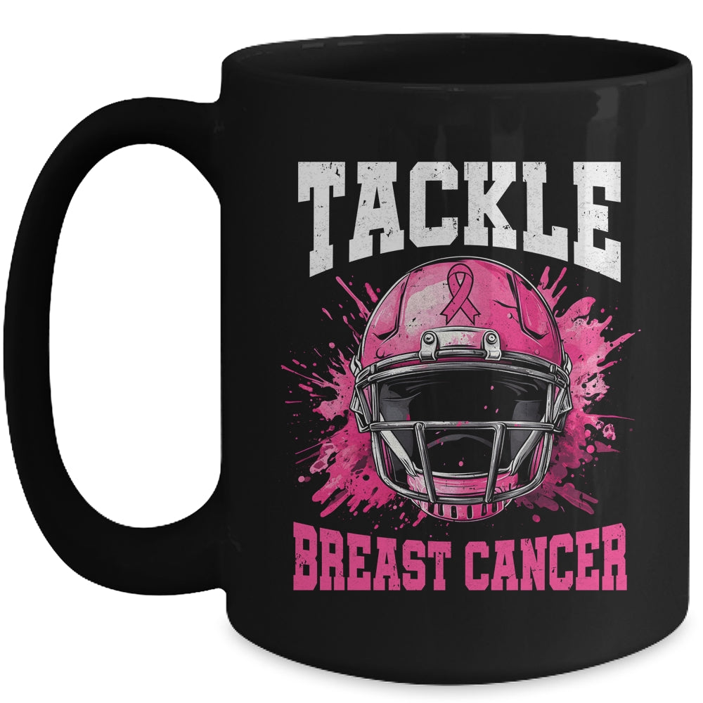 Tackle Football Breast Cancer Awareness Pink Ribbon Boys Mug | teecentury