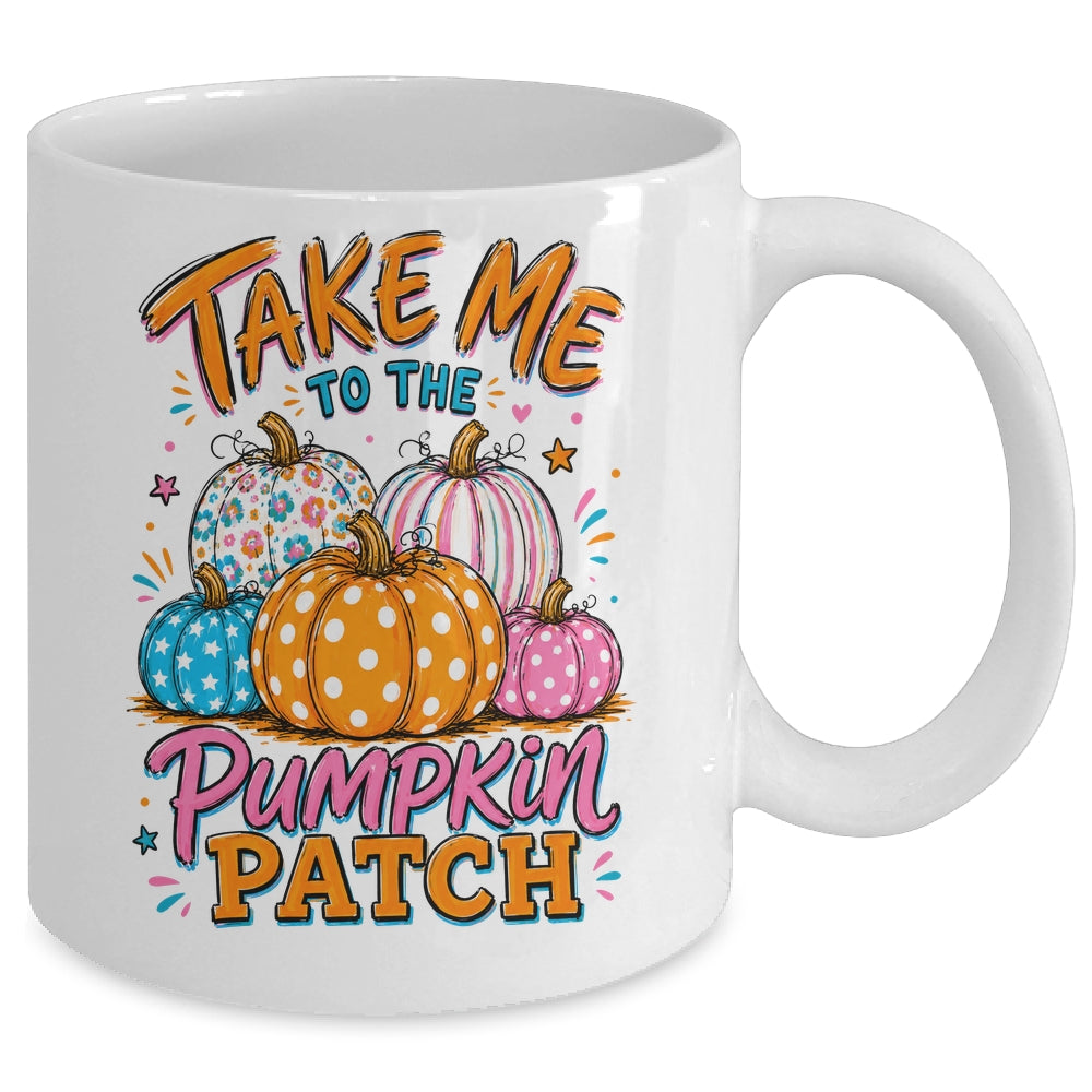 Take Me To The Pumpkin Patch Striped Fall Autumn Halloween Mug | teecentury