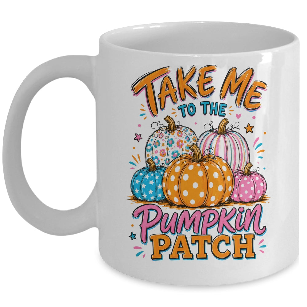 Take Me To The Pumpkin Patch Striped Fall Autumn Halloween Mug | teecentury
