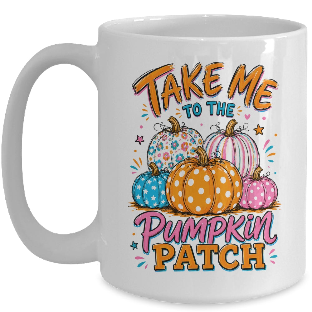 Take Me To The Pumpkin Patch Striped Fall Autumn Halloween Mug | teecentury