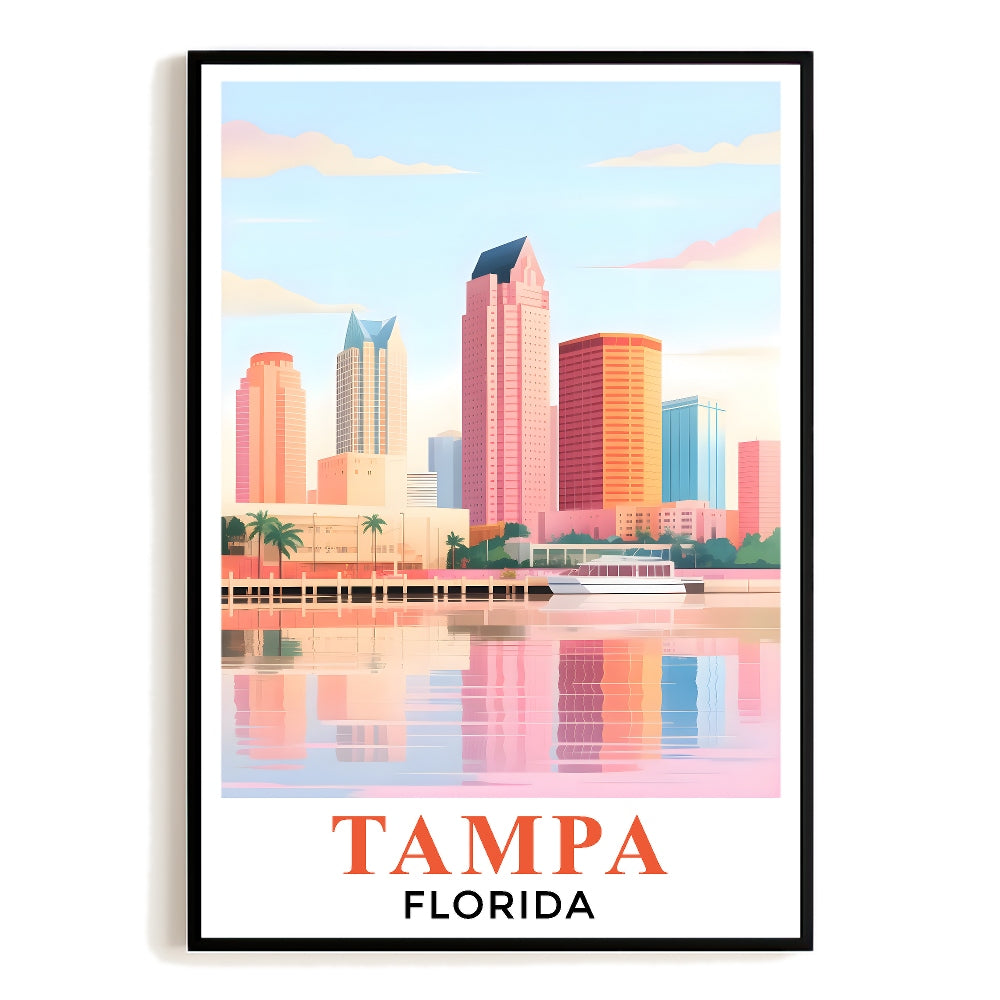 Tampa Art Print Travel Poster Colorful City Skyline Urban Florida Travel Souvenir Wall Art Landscape Painting Ideal For Home Living Room Office Bedroom Decor Unframed | teecentury