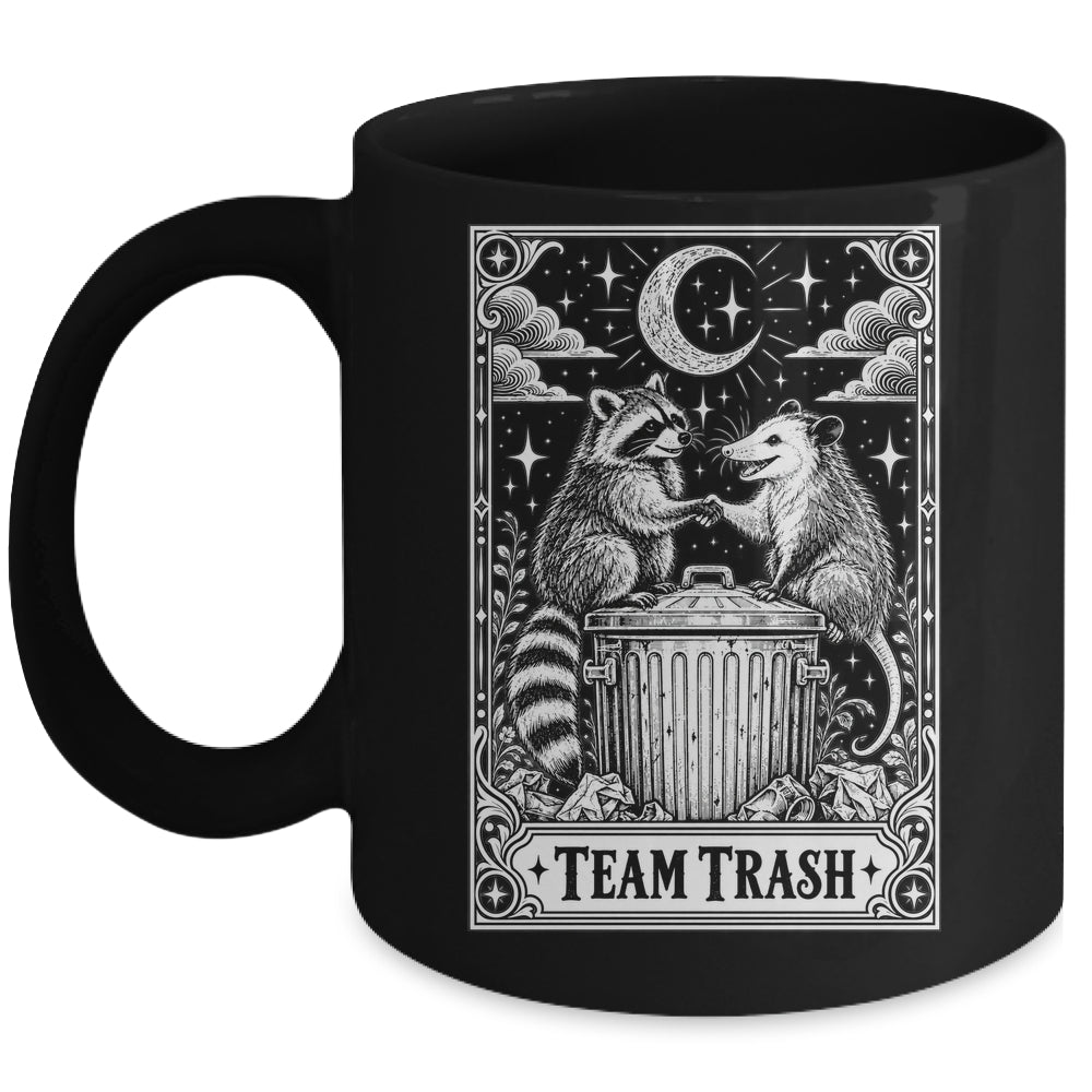 Tarot Card Vintage Team Trash Crescent Moon Opossum Raccoon Mug | teecentury
