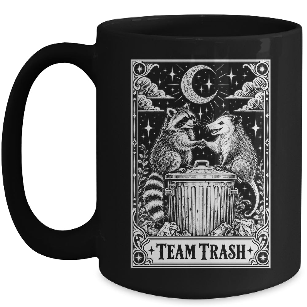 Tarot Card Vintage Team Trash Crescent Moon Opossum Raccoon Mug | teecentury