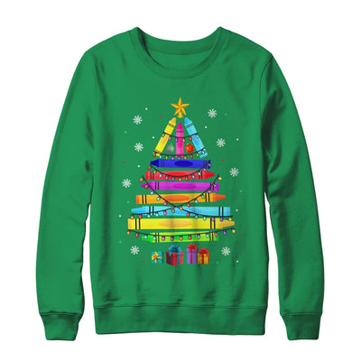 Teacher Christmas Xmas Crayon Tree Light Kids Student Shirt & Sweatshirt | teecentury