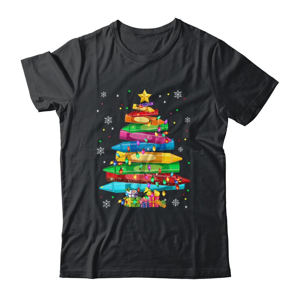 Teacher Crayon Christmas Tree Lights Student School Xmas Shirt & Sweatshirt | teecentury