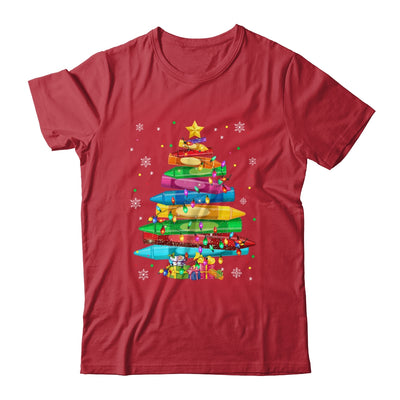 Teacher Crayon Christmas Tree Lights Student School Xmas Shirt & Sweatshirt | teecentury
