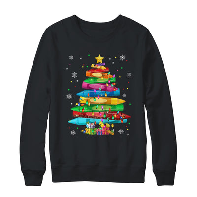 Teacher Crayon Christmas Tree Lights Student School Xmas Shirt & Sweatshirt | teecentury
