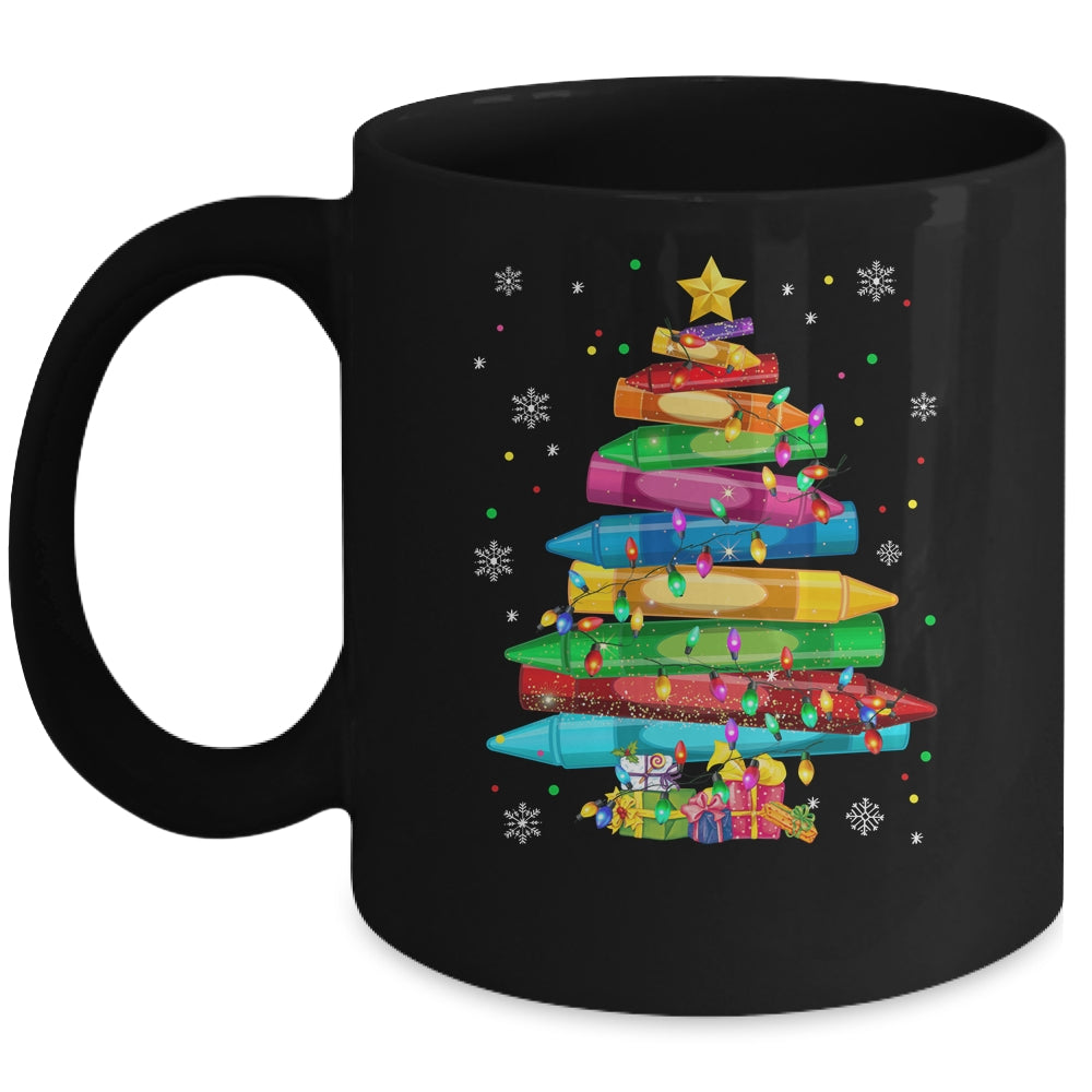 Teacher Crayon Christmas Tree Lights Student School Xmas Mug | teecentury