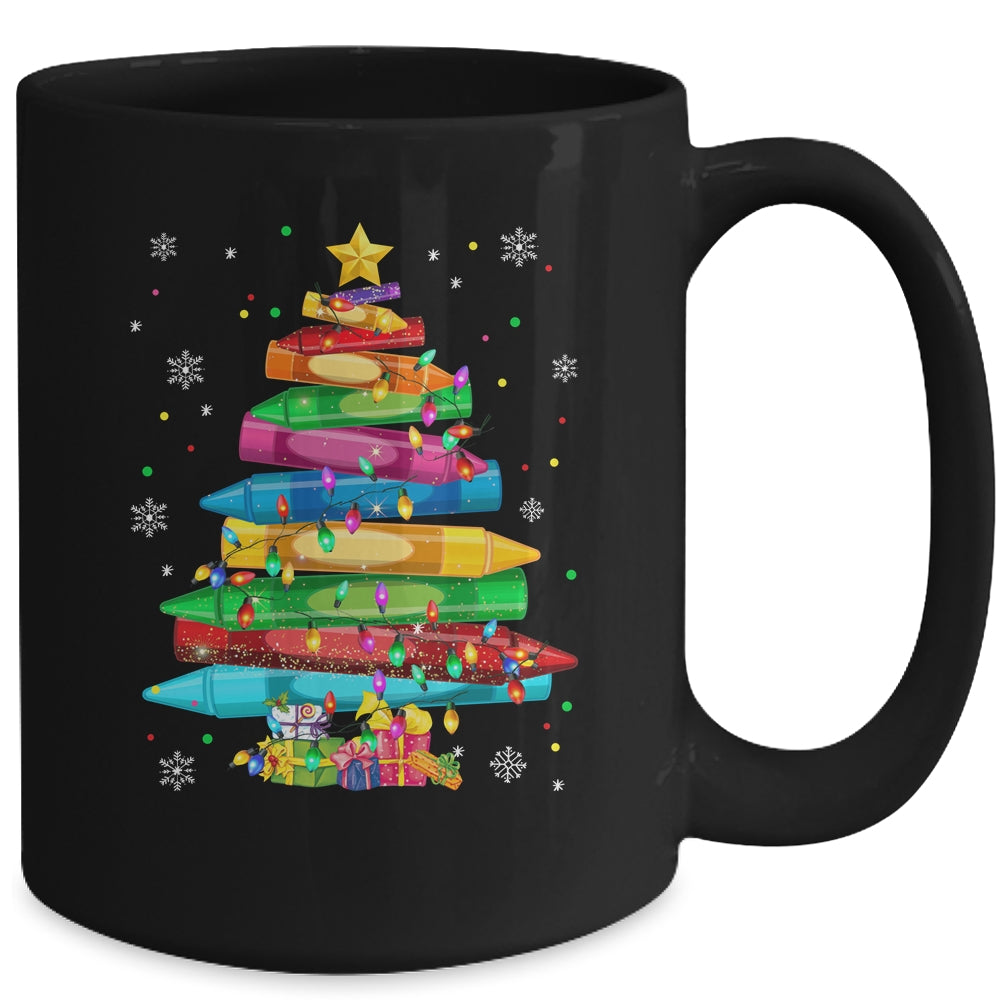 Teacher Crayon Christmas Tree Lights Student School Xmas Mug | teecentury
