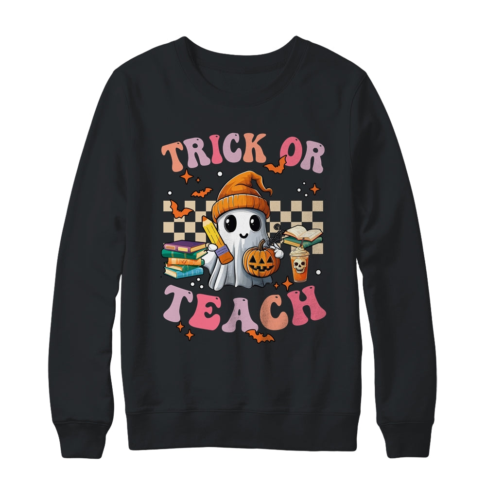 Teacher Halloween Trick Or Teach Cute Ghost Coffee Pumpkins Shirt & Sweatshirt | teecentury