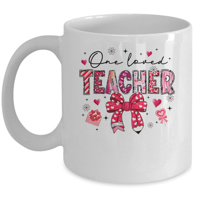 Teacher Valentine's Day One Loved Teacher Coquette Bow Retro Mug | teecentury