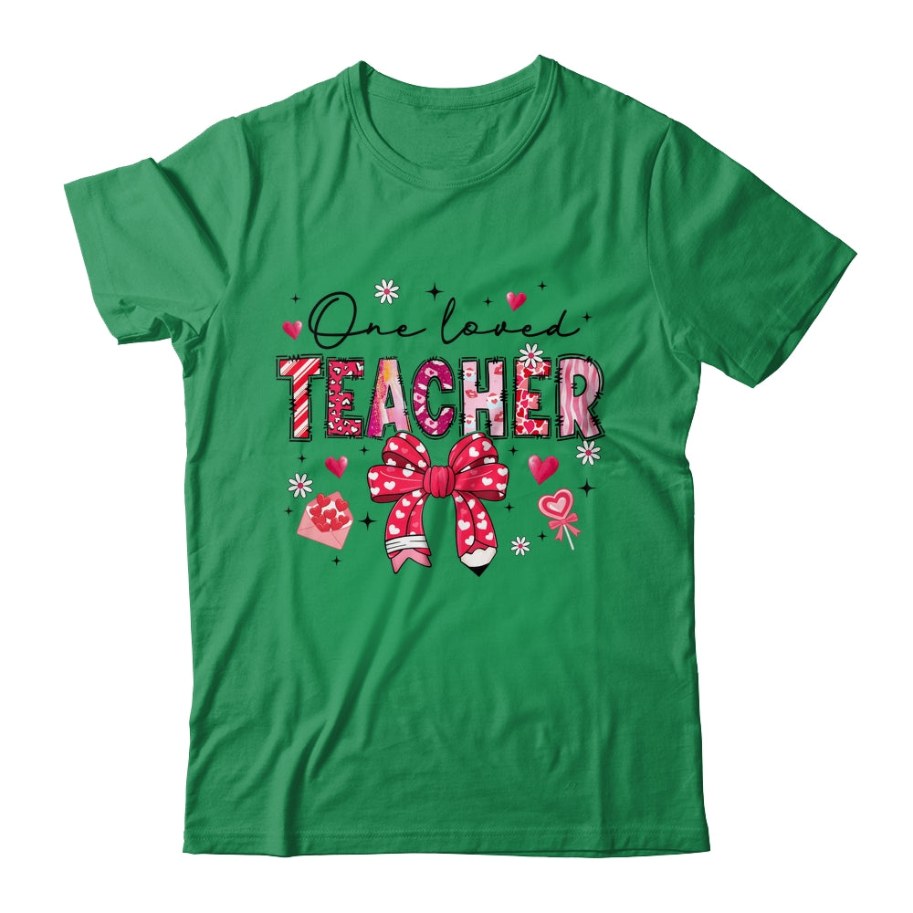 Teacher Valentine's Day One Loved Teacher Coquette Bow Retro Shirt & Sweatshirt | teecentury