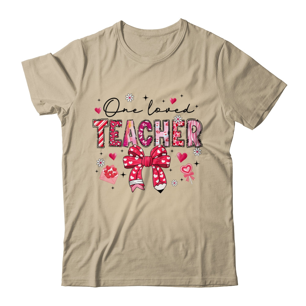Teacher Valentine's Day One Loved Teacher Coquette Bow Retro Shirt & Sweatshirt | teecentury