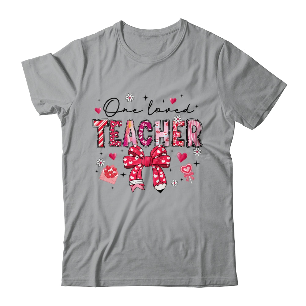Teacher Valentine's Day One Loved Teacher Coquette Bow Retro Shirt & Sweatshirt | teecentury