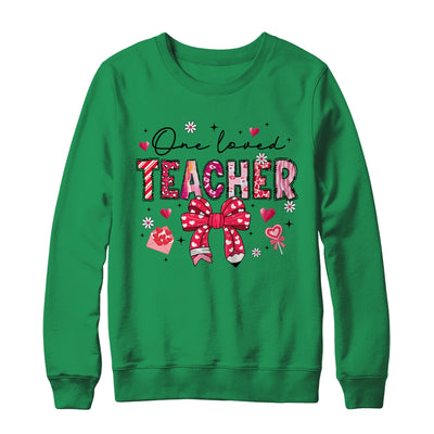 Teacher Valentine's Day One Loved Teacher Coquette Bow Retro Shirt & Sweatshirt | teecentury