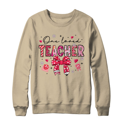 Teacher Valentine's Day One Loved Teacher Coquette Bow Retro Shirt & Sweatshirt | teecentury