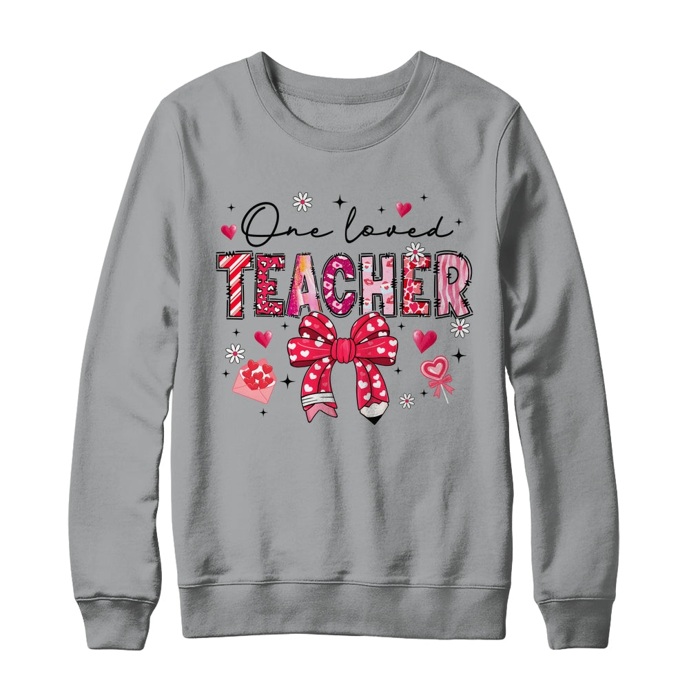 Teacher Valentine's Day One Loved Teacher Coquette Bow Retro Shirt & Sweatshirt | teecentury