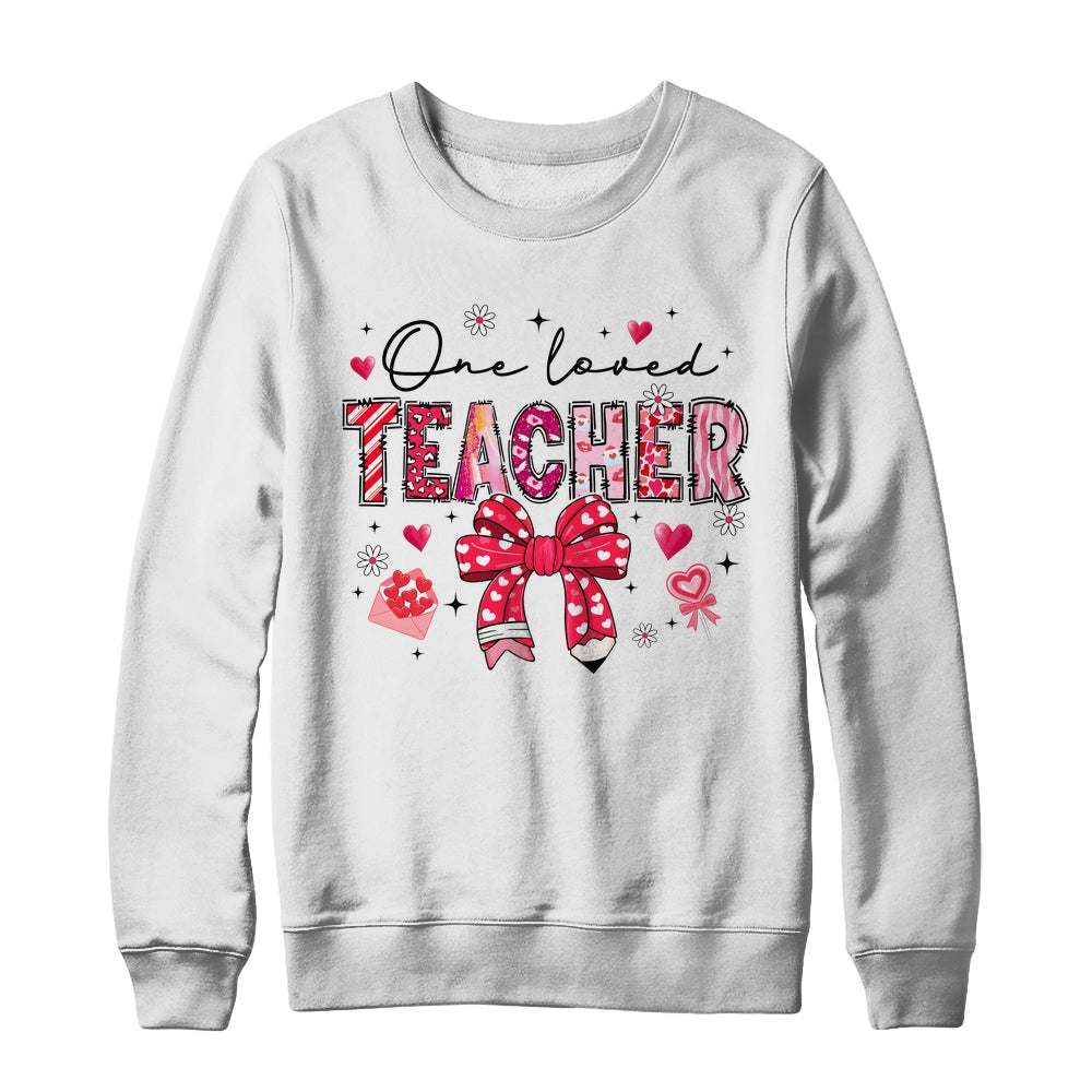 Teacher Valentine's Day One Loved Teacher Coquette Bow Retro Shirt & Sweatshirt | teecentury