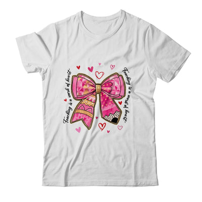 Teaching Is A Work Of Heart Pencil Bow Teacher Valentine Shirt & Sweatshirt | teecentury