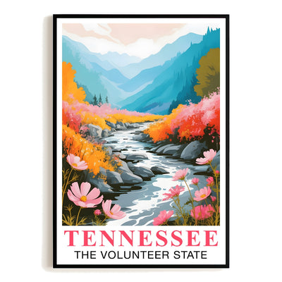 Tennessee Print Travel Poster Nature River Floral Volunteer State Mountains Souvenir Wall Art Landscape Picture For Home Room Living Room Bedroom Decor Unframed | teecentury
