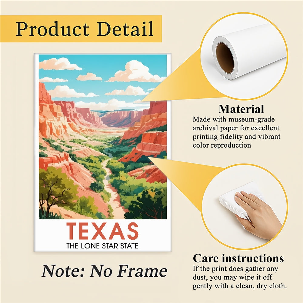 Texas Travel Print Poster Lone Star State Scenic Vista Souvenir Wall Art Landscape Picture Suitable For Home Room Living Room Office Bedroom Decor Unframed | teecentury